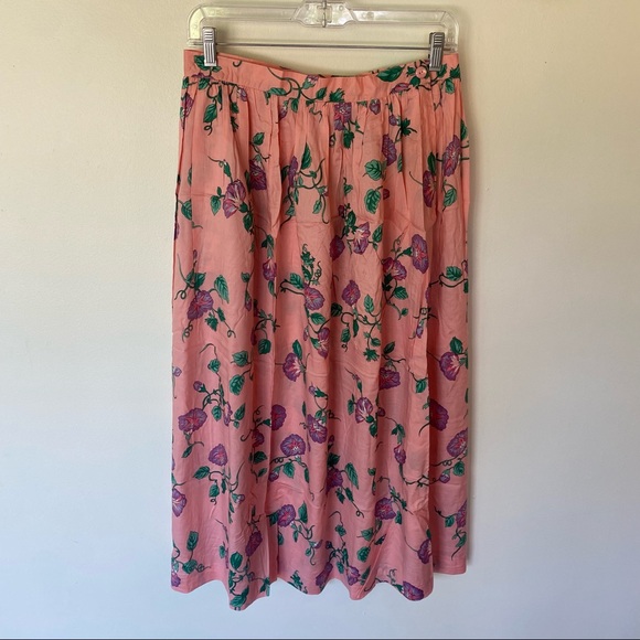 Vintage Alpenblick pink floral A-line pleated maxi skirt size 14 - Picture 2 of 10